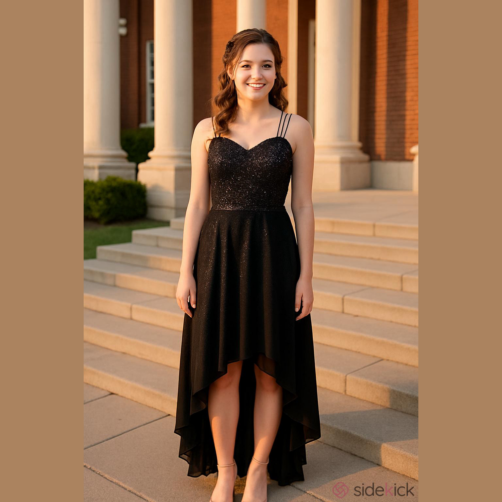 Dress Tells Black and Silver Sequin High Low Prom Gown 3Xl